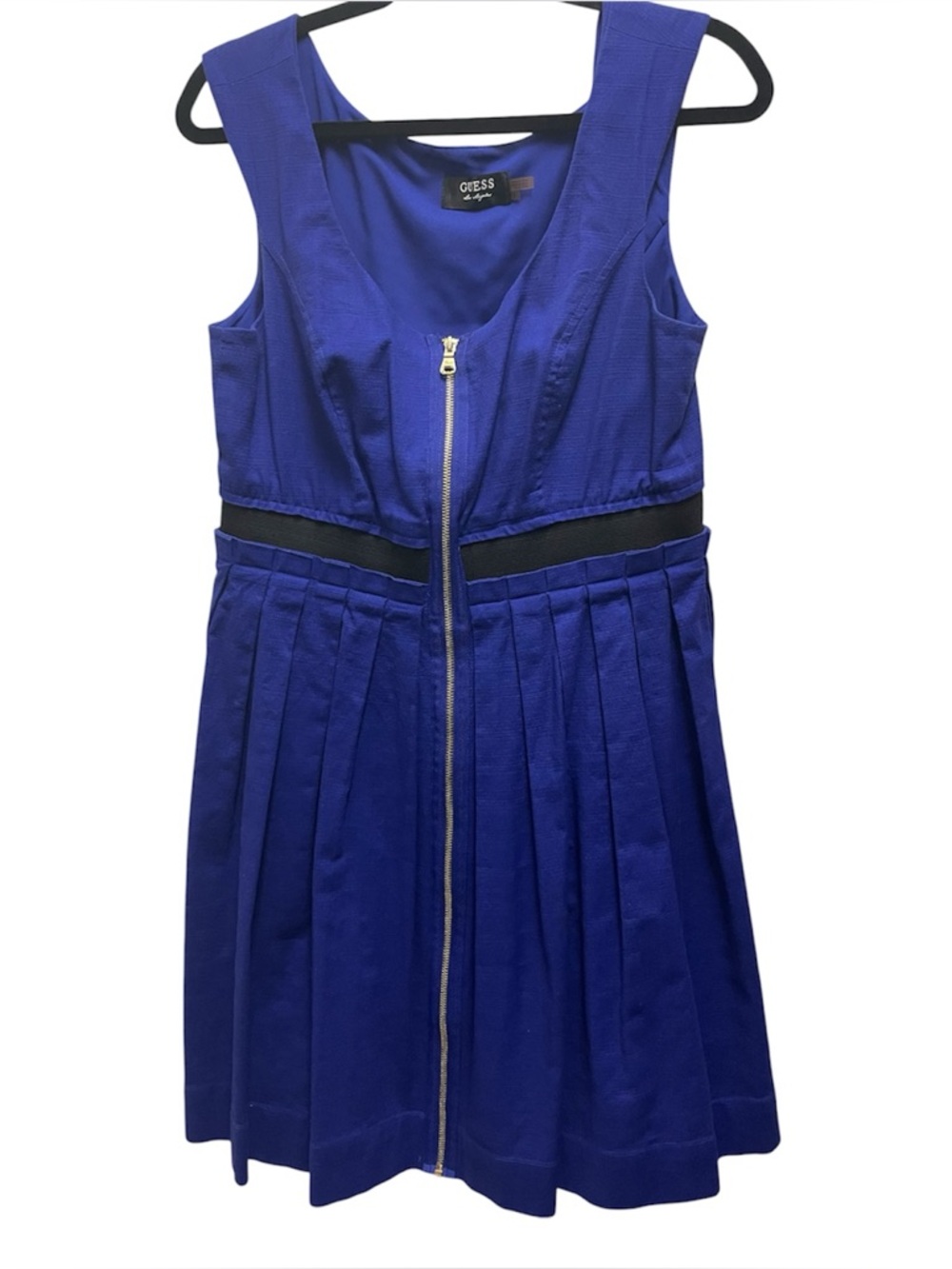 GUESS LA Women’s Blue Pleated Zip-Front Dress
